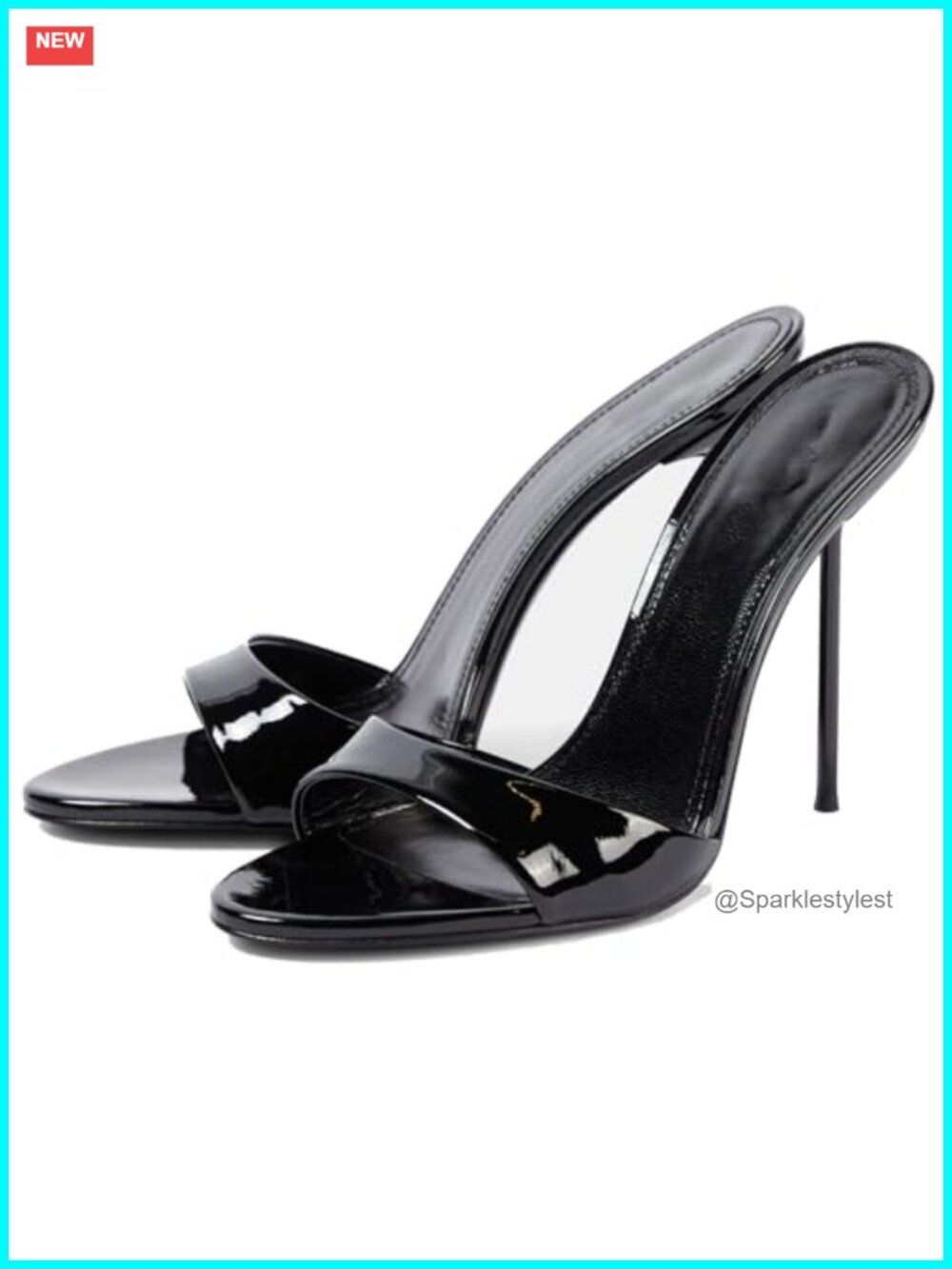 Women's Open Round Toe Mules Heels Patent Leather Stiletto Kitten High Heels